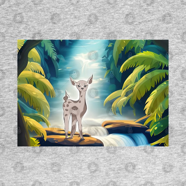 Deer in the Jungle and Waterfall by Ammi